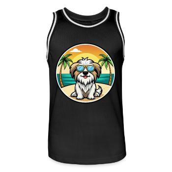 Tibetische Kyi Apso Hunderasse Cartoon Sonnenbrille Strand - Männer Basketball-Trikot - Schwarz/Weiß - Vorne - AI Model Male 185 dark (185cm)