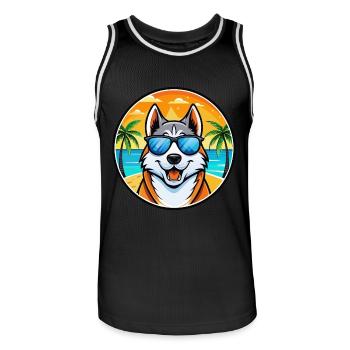 Sibirische Laika Hunderasse Cartoon Sonnenbrille Strand - Männer Basketball-Trikot - Schwarz/Weiß - Vorne - AI Model Male 185 dark (185cm)