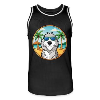 Polnische Schäferhundrasse Cartoon Sonnenbrille Strand - Männer Basketball-Trikot - Schwarz/Weiß - Vorne - AI Model Male 185 dark (185cm)