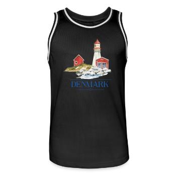 Dänemark Leuchtturm tiny Haus am Meer - Männer Basketball-Trikot - Schwarz/Weiß - Vorne - AI Model Male 185 dark (185cm)