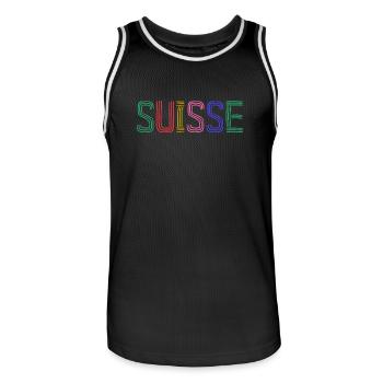 SUISSE. PAYS. GENEVE. HUMOUR. DRAPEAU. GENEVE - Maillot de basket Homme - noir/blanc - Devant - AI Model Male 185 dark (185cm)
