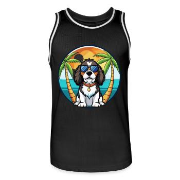 English Springer Spaniel Hunderasse Cartoon Beach - Männer Basketball-Trikot - Schwarz/Weiß - Vorne - AI Model Male 185 dark (185cm)