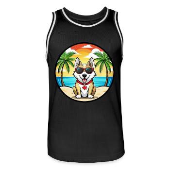 Canadian Labrador Husky Dog Breed Cartoon Beach - Men's Basketball Jersey - black/white - Front - AI Model Male 185 dark (185cm)