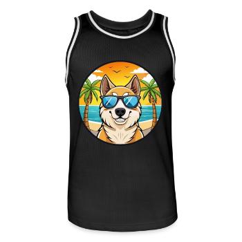 Berger d’Asie centrale Race Cartoon Beach - Maillot de basket Homme - noir/blanc - Devant - AI Model Male 185 dark (185cm)