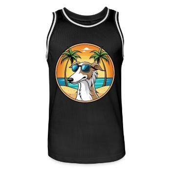 Barsoi Hund Rasse Cartoon Sonnenbrille Strand - Männer Basketball-Trikot - Schwarz/Weiß - Vorne - AI Model Male 185 dark (185cm)