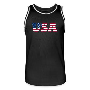 Stars & Stripes Lettermark USA - Männer Basketball-Trikot - Schwarz/Weiß - Vorne - AI Model Male 185 dark (185cm)
