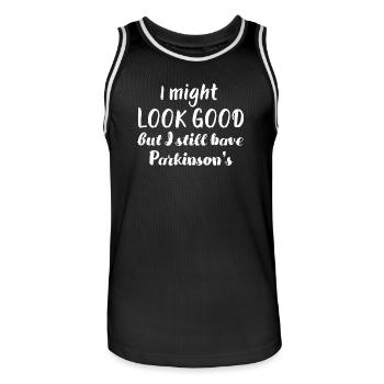 Ich sehe vielleicht gut aus, aber ich habe immer noch Parkinson - Männer Basketball-Trikot - Schwarz/Weiß - Vorne - AI Model Male 185 dark (185cm)