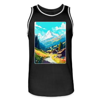 Mayrofen, Autriche, Affiche de voyage vintage, souvenir - Maillot de basket Homme - noir/blanc - Devant - AI Model Male 185 dark (185cm)