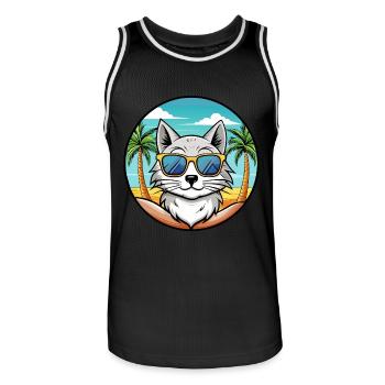 Lunettes de soleil de plage de race de chat angora turc - Maillot de basket Homme - noir/blanc - Devant - AI Model Male 185 dark (185cm)
