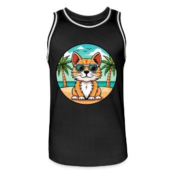 Lunettes de soleil de dessin animé de race de chat à poil long allemand plage - Maillot de basket Homme - noir/blanc - Devant - AI Model Male 185 dark (185cm)