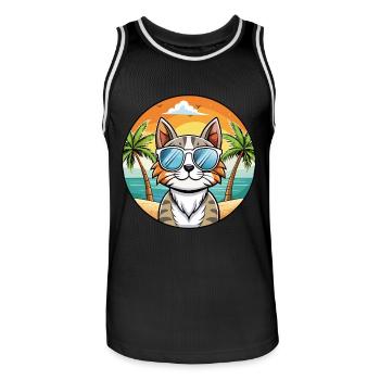 American Curl Katzenrasse Cartoon Sonnenbrille Strand - Männer Basketball-Trikot - Schwarz/Weiß - Vorne - AI Model Male 185 dark (185cm)