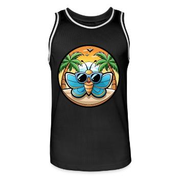 Schmetterling Lustige Cartoon Sommer Strand Sonnenbrille - Männer Basketball-Trikot - Schwarz/Weiß - Vorne - AI Model Male 185 dark (185cm)