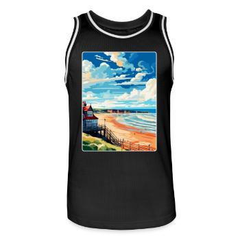 Saltburn By The Sea England Uk Travel Poster WPA - Men's Basketball Jersey - black/white - Front - AI Model Male 185 dark (185cm)
