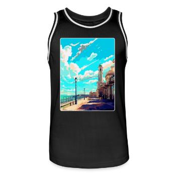 Brighton England Uk Vintage Reise Poster Souvenir - Männer Basketball-Trikot - Schwarz/Weiß - Vorne - AI Model Male 185 dark (185cm)
