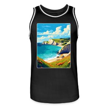 Lulworth Cove, England, Vereinigtes Königreich, Reiseposter, Souvenir - Männer Basketball-Trikot - Schwarz/Weiß - Vorne - AI Model Male 185 dark (185cm)