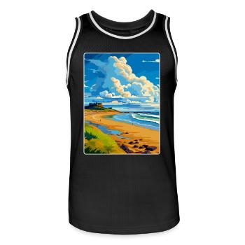 Northumberland Coast Anob Affiche de voyage souvenir - Maillot de basket Homme - noir/blanc - Devant - AI Model Male 185 dark (185cm)