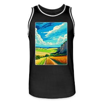 Affiche de voyage souvenir du parc national des South Downs - Maillot de basket Homme - noir/blanc - Devant - AI Model Male 185 dark (185cm)