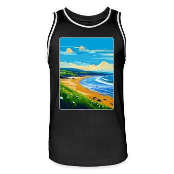 Croyde Beach Devon Vintage Travel Poster Souvenir - Men's Basketball Jersey - black/white - Front - AI Model Male 185 dark (185cm)