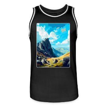 Glyder Fach Pays de Galles Royaume-Uni Affiche de voyage vintage WPA Art - Maillot de basket Homme - noir/blanc - Devant - AI Model Male 185 dark (185cm)