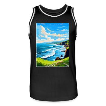 North Coast 500 Écosse Royaume-Uni Affiche de voyage vintage - Maillot de basket Homme - noir/blanc - Devant - AI Model Male 185 dark (185cm)