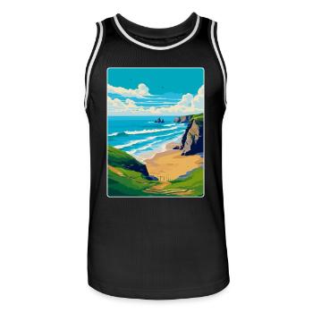 Bedruthan Steps Cornwall England Uk Reiseplakat - Männer Basketball-Trikot - Schwarz/Weiß - Vorne - AI Model Male 185 dark (185cm)