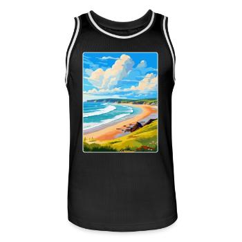 Woolacombe Devon Vintage Travel Poster Souvenir - Men's Basketball Jersey - black/white - Front - AI Model Male 185 dark (185cm)