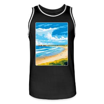 Portstewart Strand Ireland Uk Travel Poster WPA - Men's Basketball Jersey - black/white - Front - AI Model Male 185 dark (185cm)