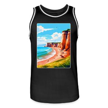 Torquay Cliffs England Uk Vintage Reiseposter - Männer Basketball-Trikot - Schwarz/Weiß - Vorne - AI Model Male 185 dark (185cm)