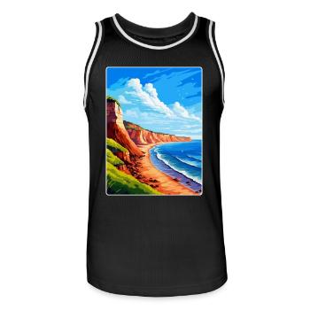 Torquay Cliffs England Uk Vintage Reiseposter - Männer Basketball-Trikot - Schwarz/Weiß - Vorne - AI Model Male 185 dark (185cm)