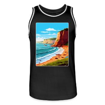 Torquay Cliffs England Uk Vintage Reiseposter - Männer Basketball-Trikot - Schwarz/Weiß - Vorne - AI Model Male 185 dark (185cm)