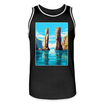 Stack Rocks Pembrokeshire Vintage Reiseposter - Männer Basketball-Trikot - Schwarz/Weiß - Vorne - AI Model Male 185 dark (185cm)
