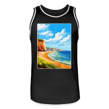 Torquay Cliffs England Uk Vintage Reiseposter - Männer Basketball-Trikot - Schwarz/Weiß - Vorne - AI Model Male 185 dark (185cm)