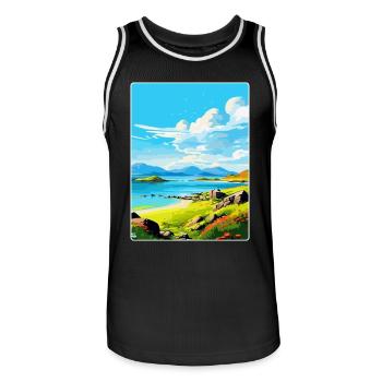 Île de Jura Écosse Royaume-Uni Affiche de voyage vintage WPA - Maillot de basket Homme - noir/blanc - Devant - AI Model Male 185 dark (185cm)