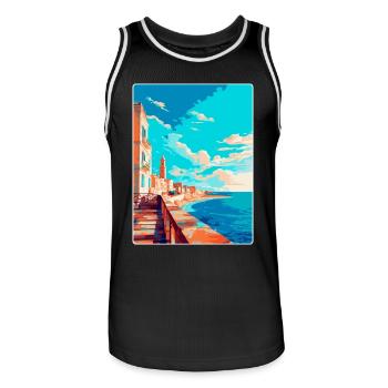 Cadix Espagne Affiche de voyage vintage WPA Art Souvenir - Maillot de basket Homme - noir/blanc - Devant - AI Model Male 185 dark (185cm)