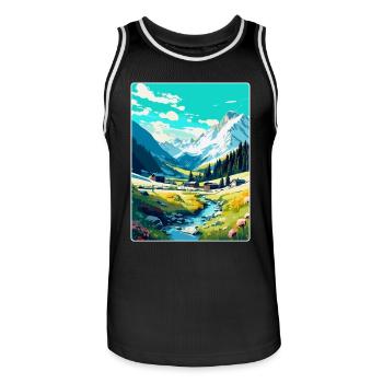 Arosa Suisse Affiche de voyage vintage souvenir - Maillot de basket Homme - noir/blanc - Devant - AI Model Male 185 dark (185cm)