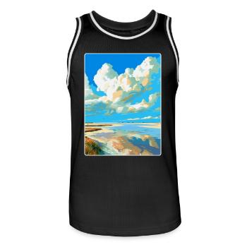 Affiche de voyage vintage de la mer des Wadden aux Pays-Bas WPA - Maillot de basket Homme - noir/blanc - Devant - AI Model Male 185 dark (185cm)