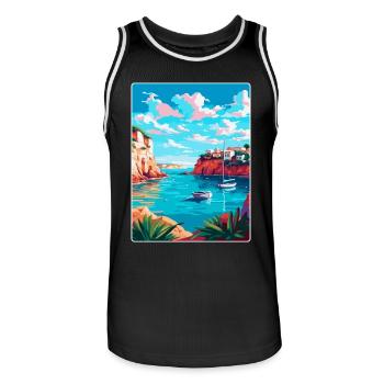 Minorque Espagne Affiche de voyage vintage WPA Souvenir - Maillot de basket Homme - noir/blanc - Devant - AI Model Male 185 dark (185cm)