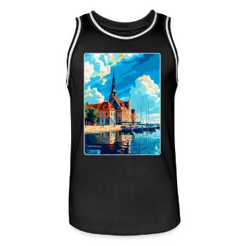 Rostock Allemagne Affiche de voyage vintage Souvenir WPA - Maillot de basket Homme - noir/blanc - Devant - AI Model Male 185 dark (185cm)