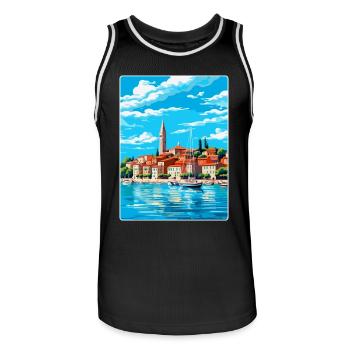 Koper Slowenien Vintage Reiseplakat Souvenir WPA - Männer Basketball-Trikot - Schwarz/Weiß - Vorne - AI Model Male 185 dark (185cm)