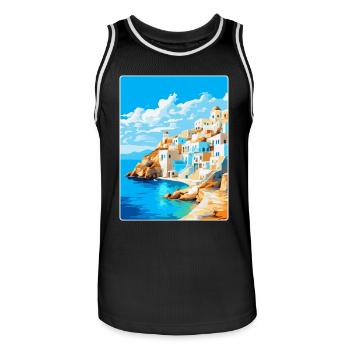 Karpathos Grèce Affiche de voyage vintage souvenir - Maillot de basket Homme - noir/blanc - Devant - AI Model Male 185 dark (185cm)