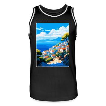Hydra Grèce Vintage Voyage Poster WPA Souvenir - Maillot de basket Homme - noir/blanc - Devant - AI Model Male 185 dark (185cm)