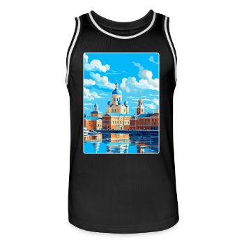 Helsinki Finnland Vintage Reiseplakat Souvenir - Männer Basketball-Trikot - Schwarz/Weiß - Vorne - AI Model Male 185 dark (185cm)