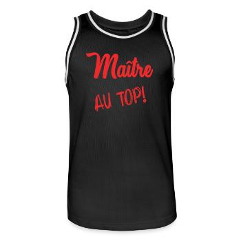 MASTER. MASTER. THANK YOU. THANK YOU MASTER - Men's Basketball Jersey - black/white - Front - AI Model Male 185 dark (185cm)