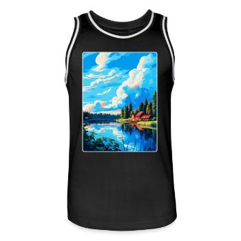Falun Suède Affiche de voyage vintage WPA Souvenir - Maillot de basket Homme - noir/blanc - Devant - AI Model Male 185 dark (185cm)