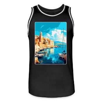 Heraklion Griechenland Vintage Reiseplakat Souvenir - Männer Basketball-Trikot - Schwarz/Weiß - Vorne - AI Model Male 185 dark (185cm)