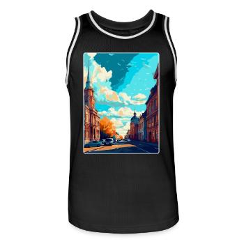 Lodz Pologne Affiche de voyage vintage WPA Art Souvenir - Maillot de basket Homme - noir/blanc - Devant - AI Model Male 185 dark (185cm)