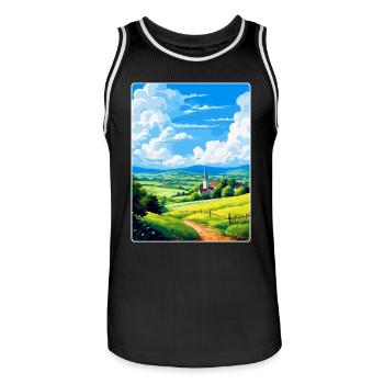 Odenwald Deutschland Vintage Reiseplakat Souvenir - Männer Basketball-Trikot - Schwarz/Weiß - Vorne - AI Model Male 185 dark (185cm)