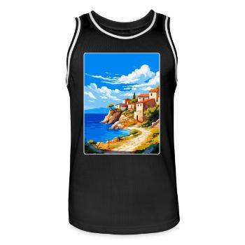 Mani Halbinsel Griechenland Vintage Reiseposter WPA - Männer Basketball-Trikot - Schwarz/Weiß - Vorne - AI Model Male 185 dark (185cm)
