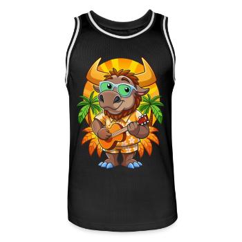 Lustige Bison Cartoon Sommer Strand Sonnenbrille Gitarre - Männer Basketball-Trikot - Schwarz/Weiß - Vorne - AI Model Male 185 dark (185cm)