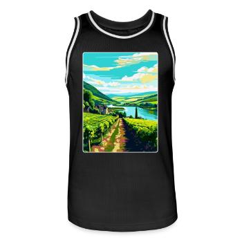 Affiche de voyage vintage de la vallée de la Moselle en Allemagne WPA - Maillot de basket Homme - noir/blanc - Devant - AI Model Male 185 dark (185cm)
